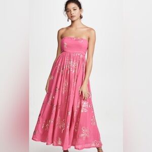 Free People Hot Pink and Gold Maxi Dress